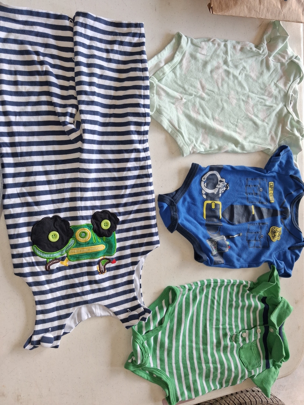 Striped Navy & White Kids One-Piece with Car Applique